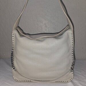 Michael Kors Astor Silver Studded Cement Gray Leather Hobo With Detachable Strap